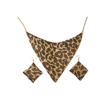 Leopard otisak, blistavi trokutasti šal, ogrlica i naušnice – retro seksi luksuzni stil mode
