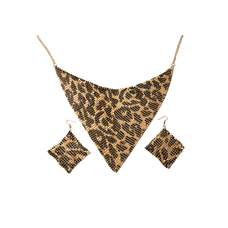 Leopard otisak, blistavi trokutasti šal, ogrlica i naušnice – retro seksi luksuzni stil mode