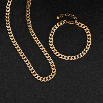Bakreni kubanski lanac: set narukvice i ogrlice s premazom od 14K zlata, unisex, hip-hop nakit s debelim lancem