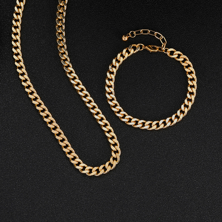 Bakreni kubanski lanac: set narukvice i ogrlice s premazom od 14K zlata, unisex, hip-hop nakit s debelim lancem