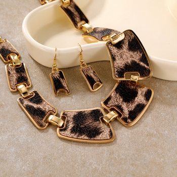 Set ogrlica i naušnica od legure s leopardim uzorkom, retro stil, korejsko nadahnuće