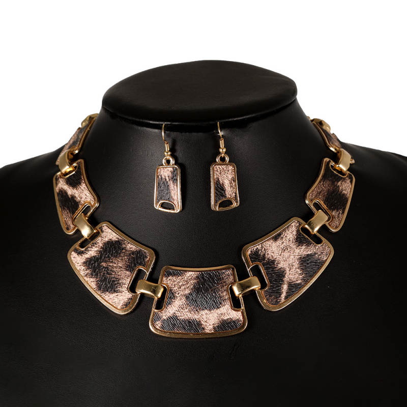 Set ogrlica i naušnica od legure s leopardim uzorkom, retro stil, korejsko nadahnuće