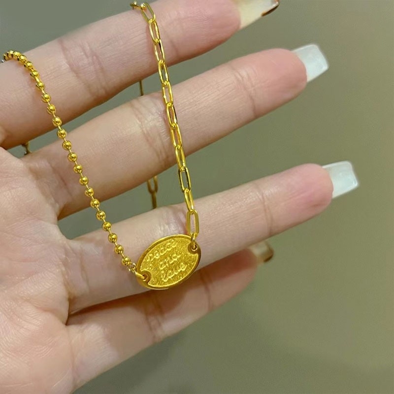 Zlatna ogrlica Peace and Love s prilagodljivim lancem za klavikulu – minimalistički stil inspiriran Instagramom, poklon djevojci