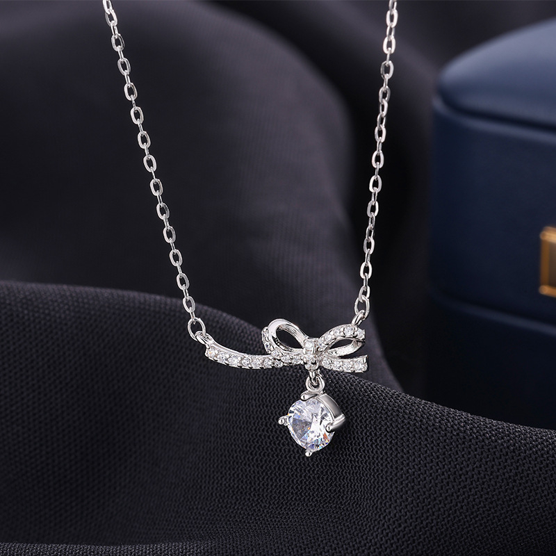 Srebro 999 lančić s privjeskom mašnice za žene, minimalistički stil, elegantni obris ključne kosti