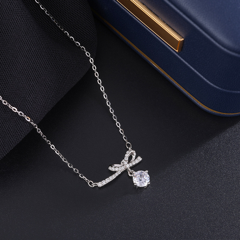 Srebro 999 lančić s privjeskom mašnice za žene, minimalistički stil, elegantni obris ključne kosti