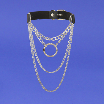 Harajuku kruhový kožený viacvrstvový náhrdelník s retiazkami