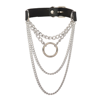 Harajuku kruhový kožený viacvrstvový náhrdelník s retiazkami