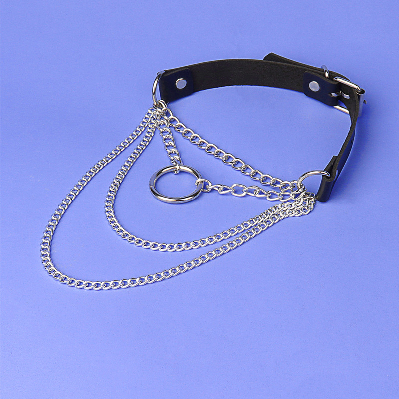 Harajuku kruhový kožený viacvrstvový náhrdelník s retiazkami