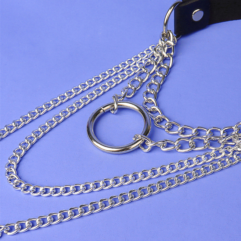 Harajuku kruhový kožený viacvrstvový náhrdelník s retiazkami