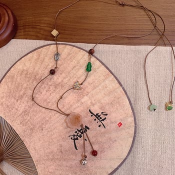 Žensko ogrlica od pletenog užeta s camellijom, Zen inspirirano, dugačak lanac na ključnu kost, vintage dizajn