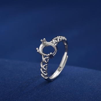 S925 srebrna prilagodljiva postavka za prsten – ovalna bezel držač 6×8 mm, DIY ženski prsten