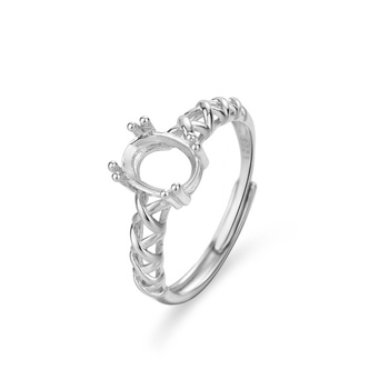 S925 srebrna prilagodljiva postavka za prsten – ovalna bezel držač 6×8 mm, DIY ženski prsten