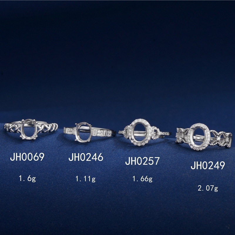 S925 srebrna prilagodljiva postavka za prsten – ovalna bezel držač 6×8 mm, DIY ženski prsten