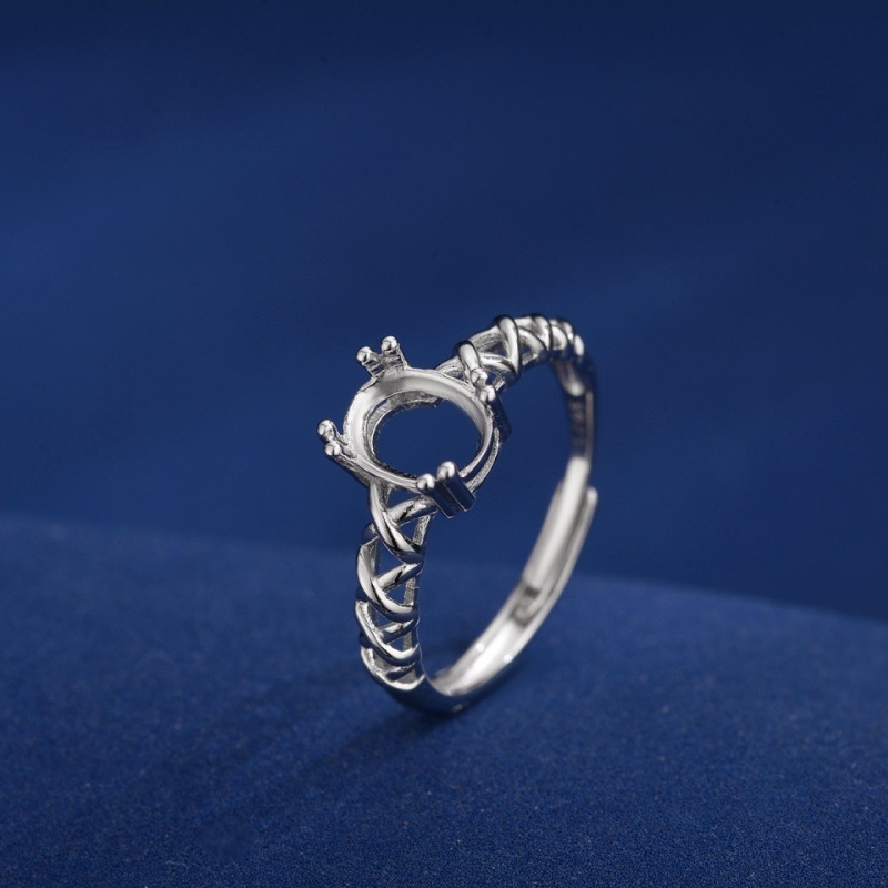 S925 srebrna prilagodljiva postavka za prsten – ovalna bezel držač 6×8 mm, DIY ženski prsten