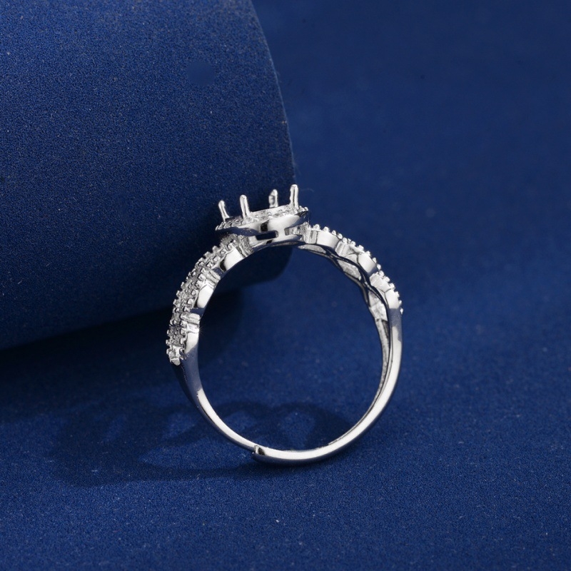 S925 srebrna prilagodljiva postavka za prsten – ovalna bezel držač 6×8 mm, DIY ženski prsten