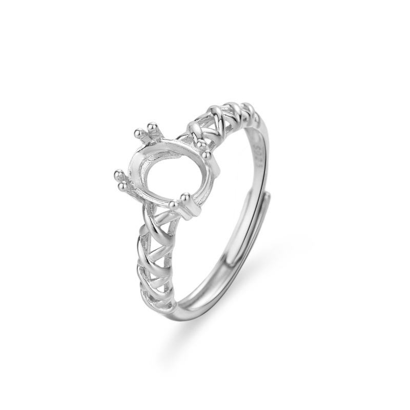 S925 srebrna prilagodljiva postavka za prsten – ovalna bezel držač 6×8 mm, DIY ženski prsten