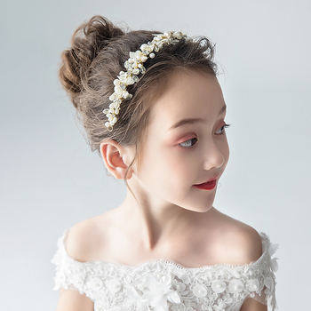 Детска лента за глава с перли и цветя – украса за коса в стил принцеса