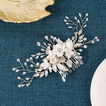 Accesorii de păr pentru mireasă în stil coreean, pieptene ceramic cu floare, pentru domnișoarele de onoare și cocuri