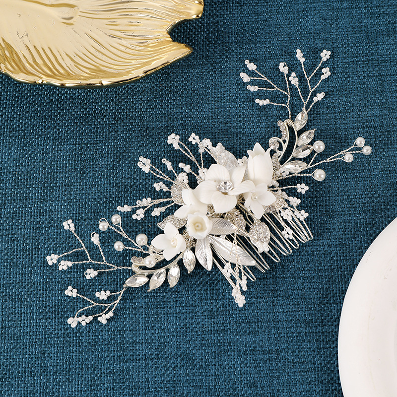 Accesorii de păr pentru mireasă în stil coreean, pieptene ceramic cu floare, pentru domnișoarele de onoare și cocuri