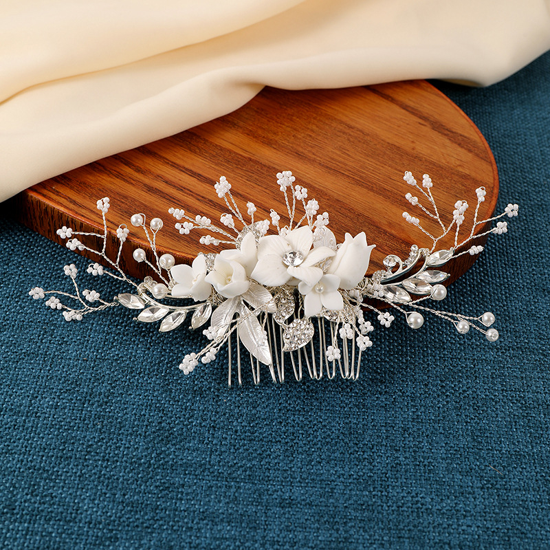 Accesorii de păr pentru mireasă în stil coreean, pieptene ceramic cu floare, pentru domnișoarele de onoare și cocuri