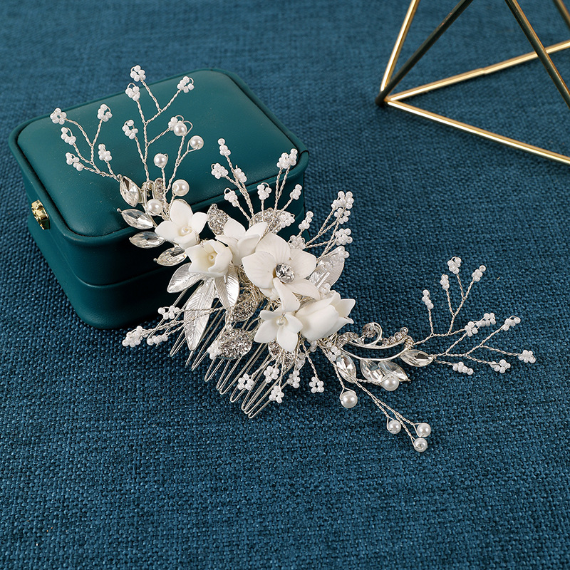 Accesorii de păr pentru mireasă în stil coreean, pieptene ceramic cu floare, pentru domnișoarele de onoare și cocuri
