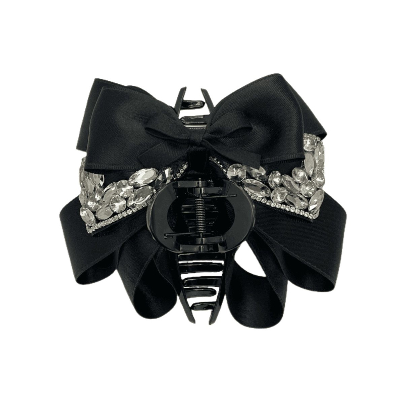 Premium crni klip za kosu s rhinestones, višeslojna mašna, veliki klip u obliku ajkule za žene, elegantan i luksuzan dodatak za kosu