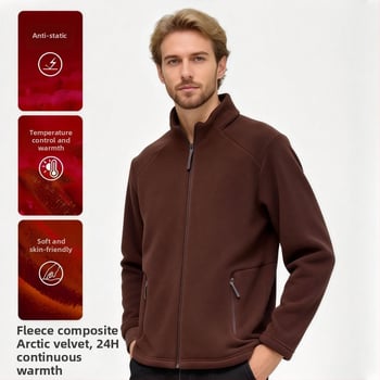 Nový štýl fleece bunda so stojatým golierom, anti-statická, hebká na dotyk, pre mužov, na outdoor aktivity, teplá a vetruodolná.