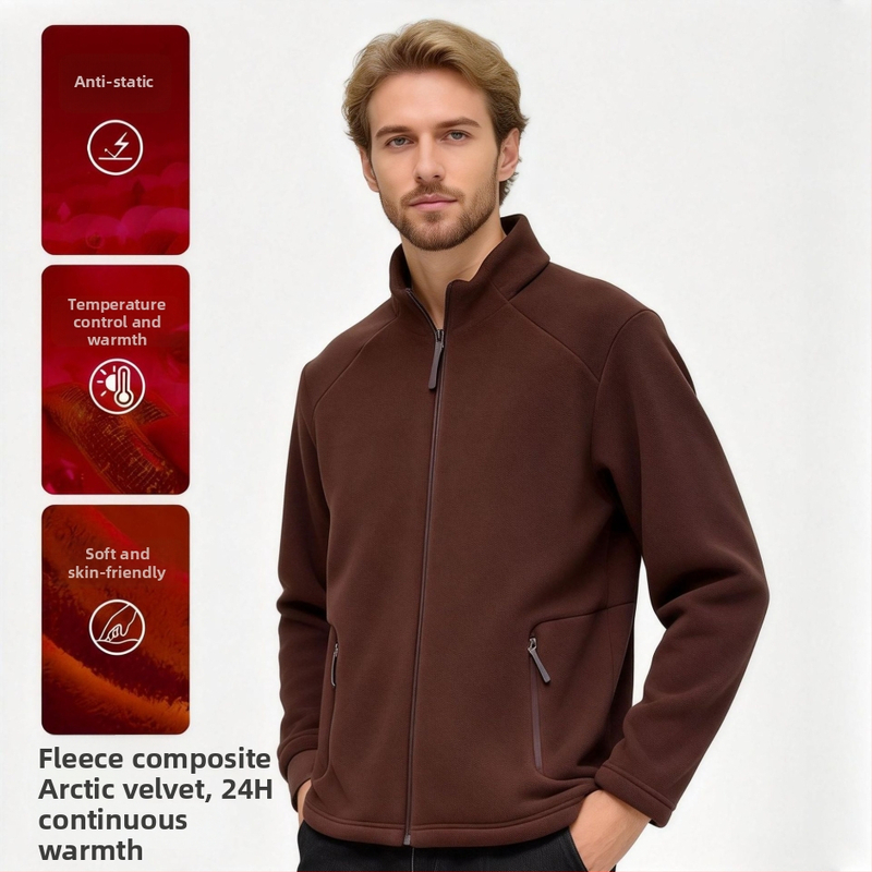 Nový štýl fleece bunda so stojatým golierom, anti-statická, hebká na dotyk, pre mužov, na outdoor aktivity, teplá a vetruodolná.