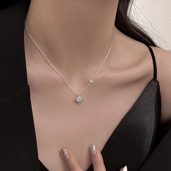 Ogrlica Starburst Suncokret za žene, S925 Sterling Silver, klavikularni lanac, minimalistički stil, lagani luksuz