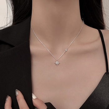 Ogrlica Starburst Suncokret za žene, S925 Sterling Silver, klavikularni lanac, minimalistički stil, lagani luksuz
