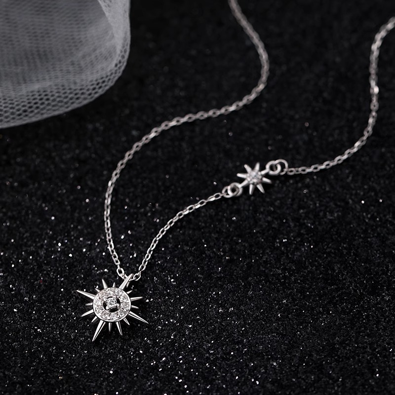 Ogrlica Starburst Suncokret za žene, S925 Sterling Silver, klavikularni lanac, minimalistički stil, lagani luksuz