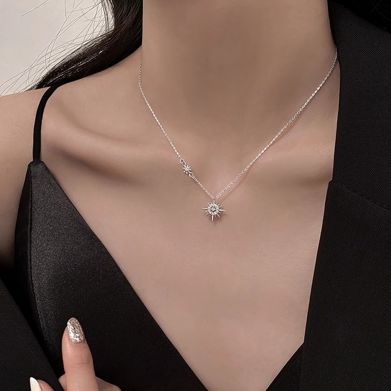 Ogrlica Starburst Suncokret za žene, S925 Sterling Silver, klavikularni lanac, minimalistički stil, lagani luksuz