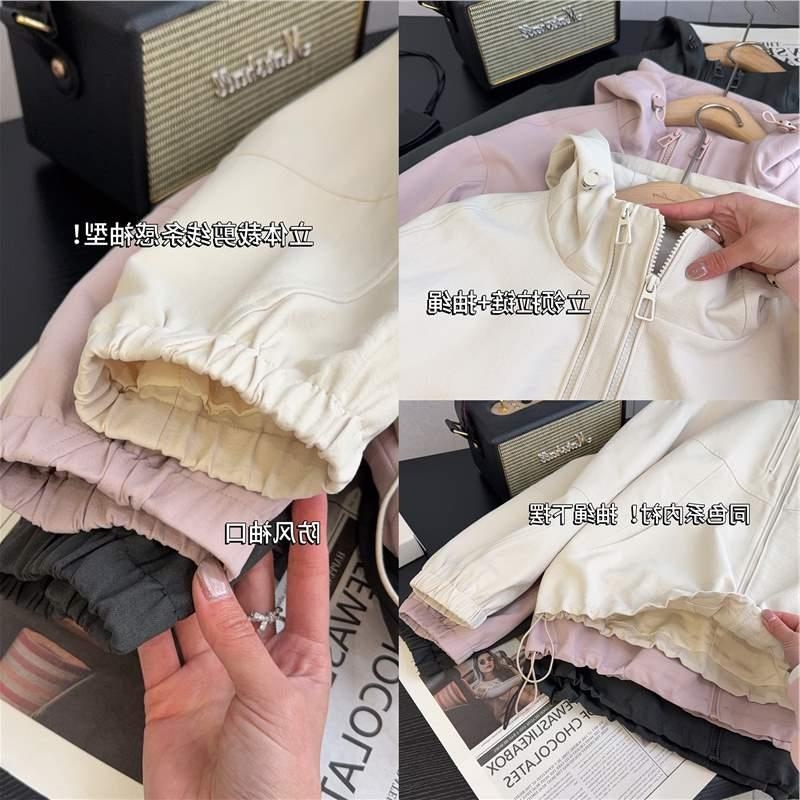 Ženska proljetna jakna s kapuljom i dvostrukim zatvaračima, twill tekstura, cocoon kroj, standardna duljina, dugi rukavi, casual japansko-korejski stil, boje bež, ružičasta i tamno siva, veličine M, L