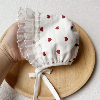 Pamučna dječja kapa princeza s čipkom, zaštita od sunca, topla, 0-6 mjeseci, proljeće-jesen