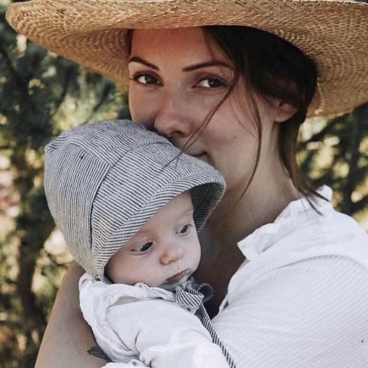 Dječja kapa za sunce s prugama, dvostruka zaštita za uši, prozračna, s vezicom, za proljeće i jesen, unisex
