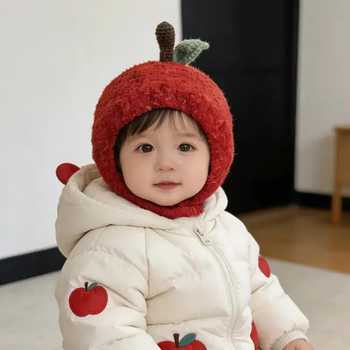Pliš kapa za bebe, topla zimska kapa s zaštitom za uši, unisex, crvena za Novu godinu, za bebe od 0 do 2 godine
