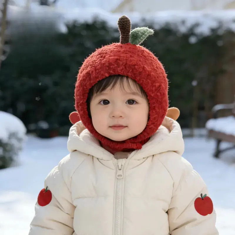 Pliš kapa za bebe, topla zimska kapa s zaštitom za uši, unisex, crvena za Novu godinu, za bebe od 0 do 2 godine