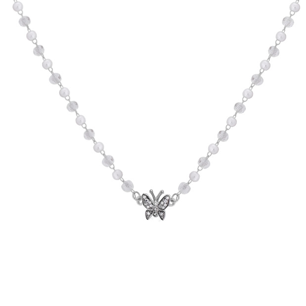 Ogrlica s leptirima i biserima, nježan dizajn, lanac za dekolte