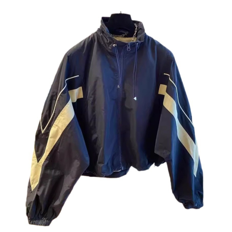 Ženska vjetrovka s stojećim ovratnikom, šnira za pričvršćivanje, široka ležerna silueta, proljetno-jesenski model, baseball stil