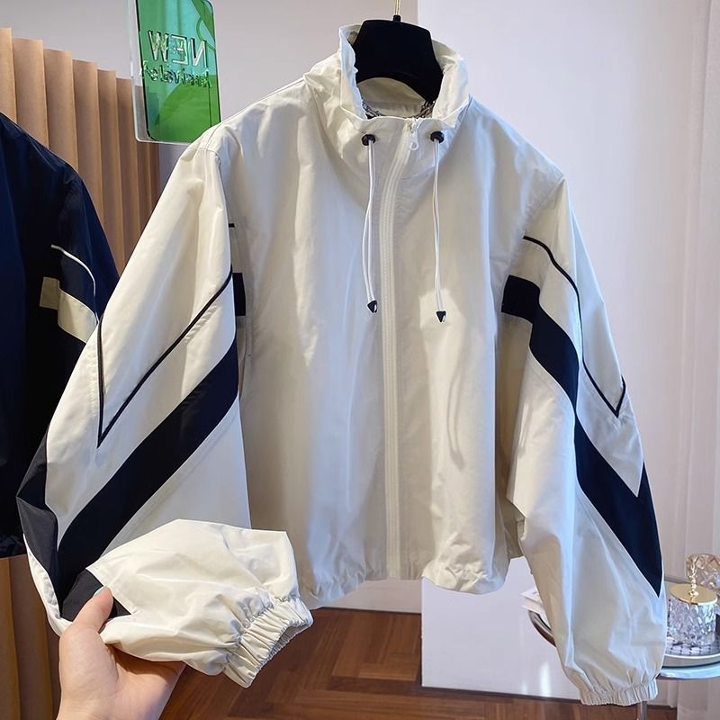 Ženska vjetrovka s stojećim ovratnikom, šnira za pričvršćivanje, široka ležerna silueta, proljetno-jesenski model, baseball stil