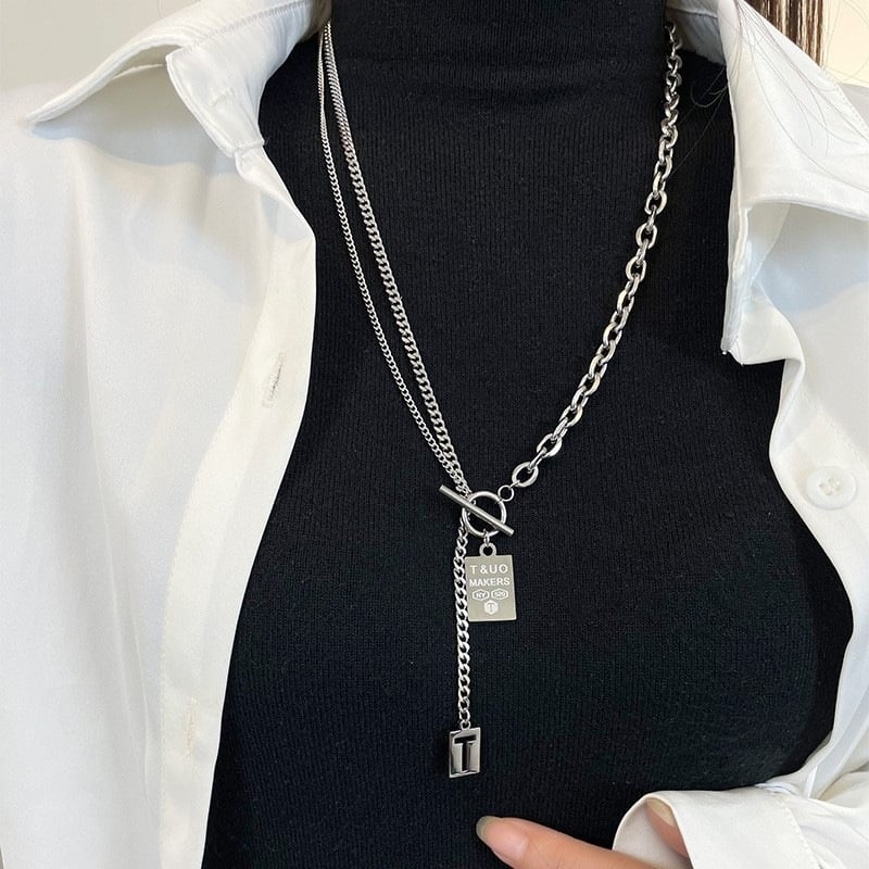 Dugačka ogrlica od titan čelika za žene, modni geometrijski dizajn, hip-hop stil, svestran dodatak