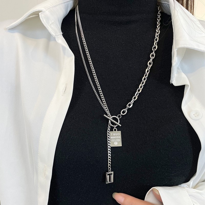Dugačka ogrlica od titan čelika za žene, modni geometrijski dizajn, hip-hop stil, svestran dodatak