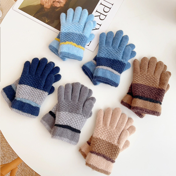 Kötött gyerek kesztyűk télre, meleg, vastagított, uniszex, öt ujjas, 4-10 éveseknek