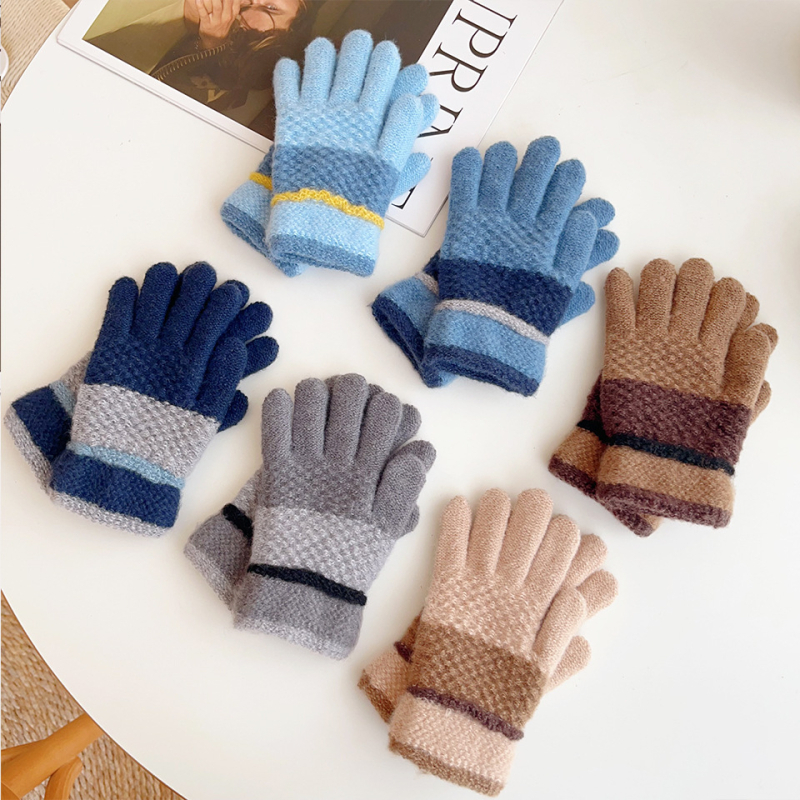 Kötött gyerek kesztyűk télre, meleg, vastagított, uniszex, öt ujjas, 4-10 éveseknek