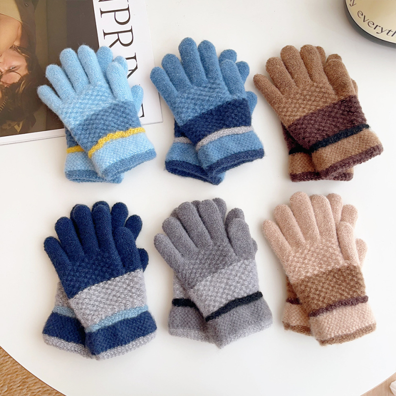 Kötött gyerek kesztyűk télre, meleg, vastagított, uniszex, öt ujjas, 4-10 éveseknek
