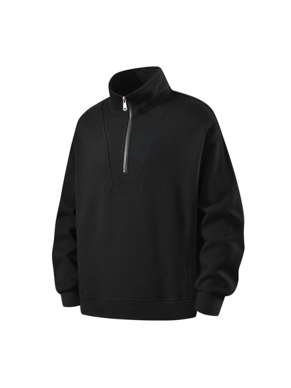 Тежък американски стил полуцип суитшър за мъже, дълги ръкави, нов модел 2025, ежедневна дреха със стойкова яка за пролет, есен и зима