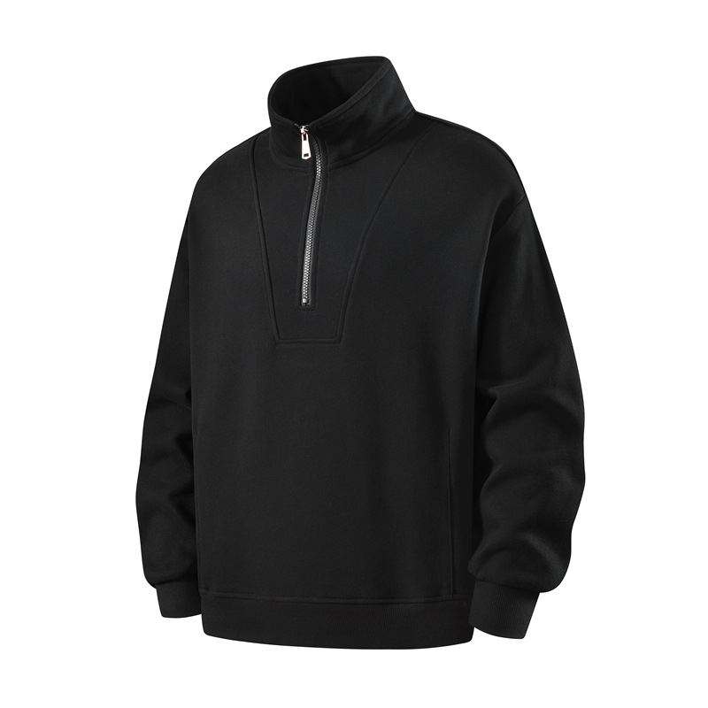 Тежък американски стил полуцип суитшър за мъже, дълги ръкави, нов модел 2025, ежедневна дреха със стойкова яка за пролет, есен и зима