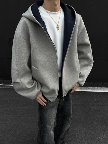 Мъжки oversize кардиган-свитер с качулка и двупосен цип, пролет–есен 2025