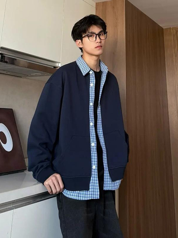 Американски стил суитшърт-кардиган с plaid patchwork, мъжки, ежедневен топ за пролет и есен