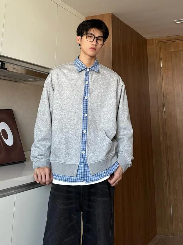 Американски стил суитшърт-кардиган с plaid patchwork, мъжки, ежедневен топ за пролет и есен